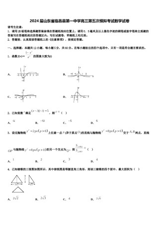 2024届山东省临邑县第一中学高三第五次模拟考试数学试卷含解析.doc
