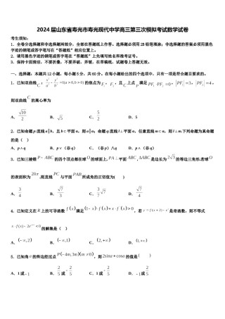 2024届山东省寿光市寿光现代中学高三第三次模拟考试数学试卷含解析.doc