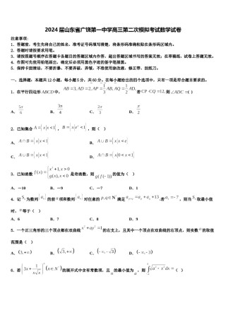 2024届山东省广饶第一中学高三第二次模拟考试数学试卷含解析.doc
