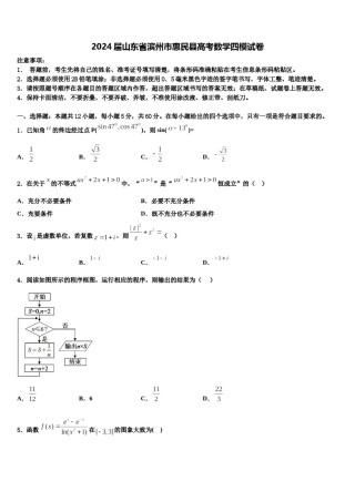 2024届山东省滨州市惠民县高考数学四模试卷含解析.doc