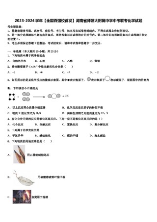 2023-2024学年【全国百强校首发】湖南省师范大附属中学中考联考化学试题含解析.doc