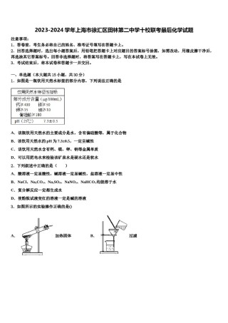 2023-2024学年上海市徐汇区田林第二中学十校联考最后化学试题含解析.doc