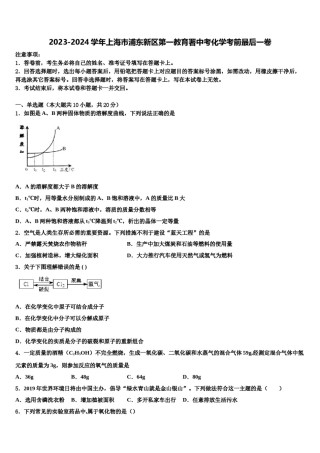 2023-2024学年上海市浦东新区第一教育署中考化学考前最后一卷含解析.doc