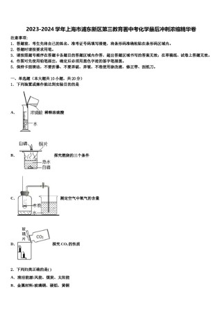 2023-2024学年上海市浦东新区第三教育署中考化学最后冲刺浓缩精华卷含解析.doc