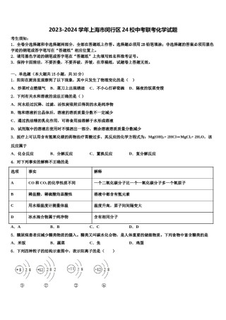 2023-2024学年上海市闵行区24校中考联考化学试题含解析.doc