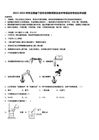 2023-2024学年云南省个旧市北郊教育联合会中考适应性考试化学试题含解析.doc