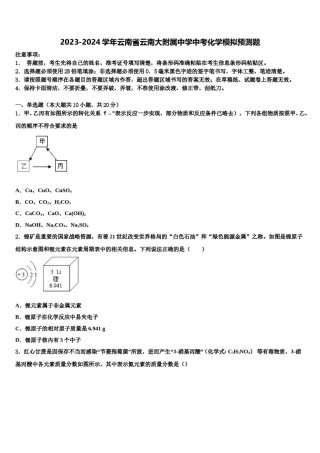 2023-2024学年云南省云南大附属中学中考化学模拟预测题含解析.doc