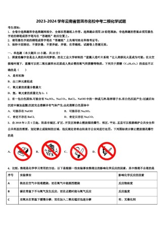2023-2024学年云南省普洱市名校中考二模化学试题含解析.doc