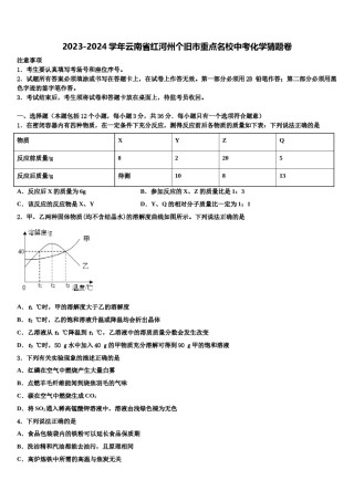 2023-2024学年云南省红河州个旧市重点名校中考化学猜题卷含解析.doc
