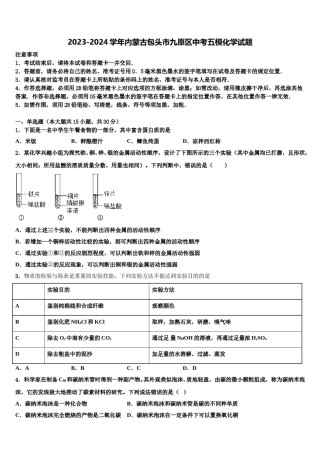 2023-2024学年内蒙古包头市九原区中考五模化学试题含解析.doc