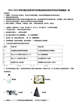2023-2024学年内蒙古巴彦淖尔市杭锦全旗达标名校中考化学考前最后一卷含解析.doc