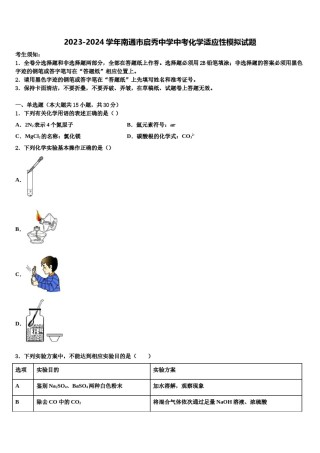 2023-2024学年南通市启秀中学中考化学适应性模拟试题含解析.doc