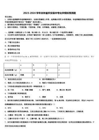 2023-2024学年吉林省农安县中考化学模拟预测题含解析.doc