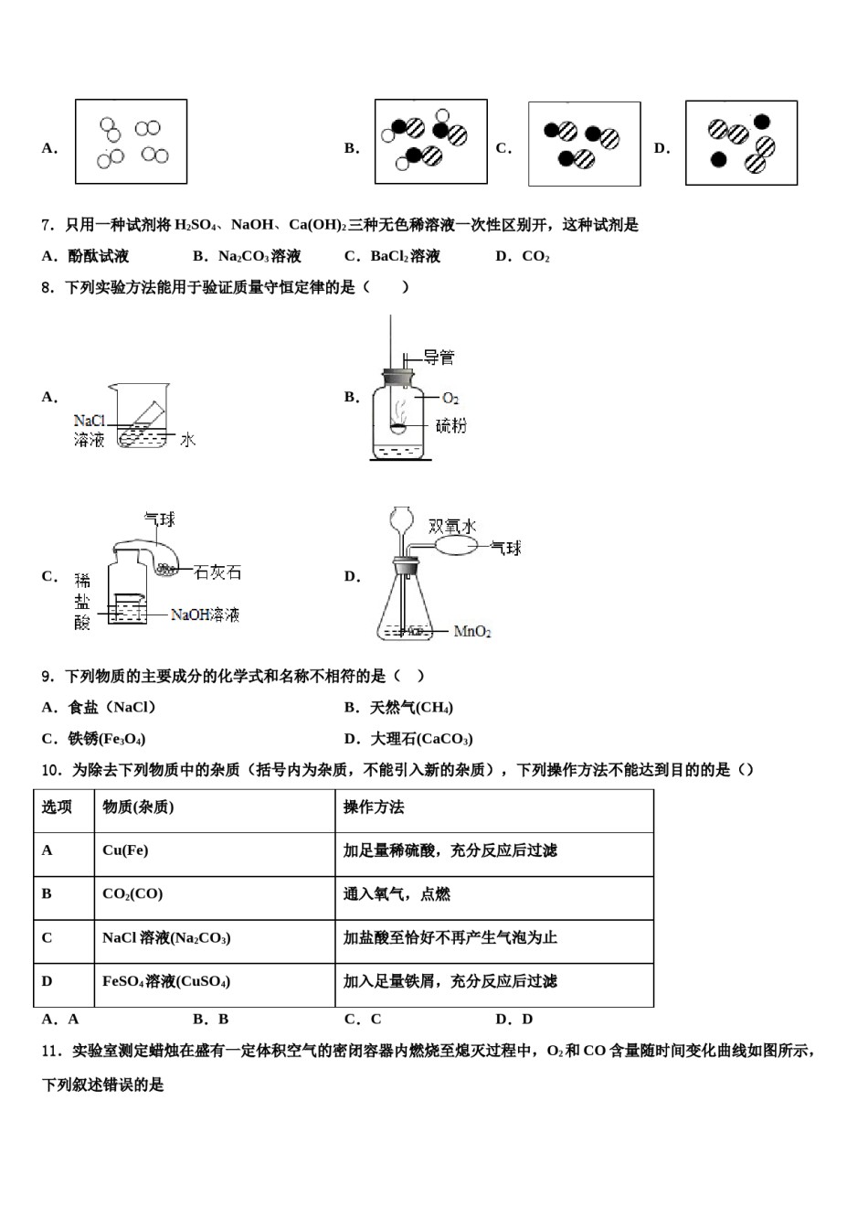 2023-2024学年吉林省白山市长白县重点达标名校初中化学毕业考试模拟冲刺卷含解析.doc_第1页