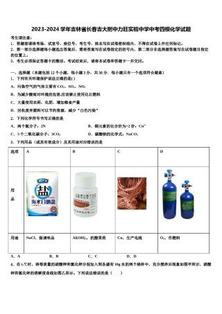 2023-2024学年吉林省长春吉大附中力旺实验中学中考四模化学试题含解析.doc