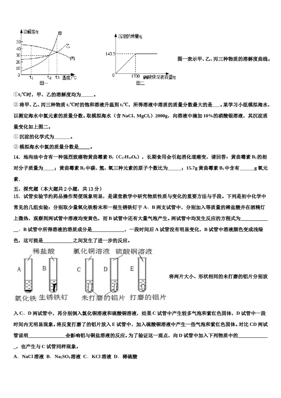 2023-2024学年吉林省长春市东北师大附中明珠学校中考化学模拟精编试卷含解析.doc_第3页