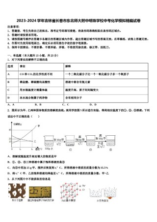 2023-2024学年吉林省长春市东北师大附中明珠学校中考化学模拟精编试卷含解析.doc