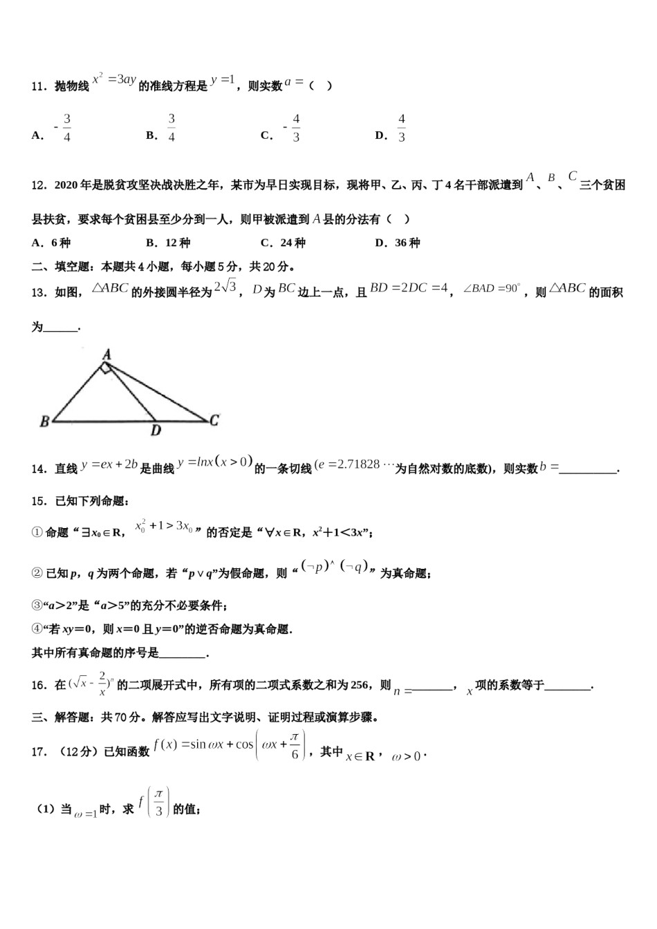 2024届广东省普宁英才华侨中学高三适应性调研考试数学试题含解析.doc_第3页
