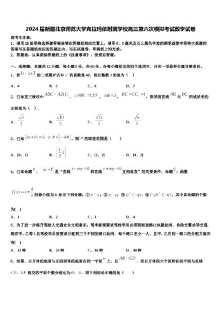2024届新疆北京师范大学克拉玛依附属学校高三第六次模拟考试数学试卷含解析.doc