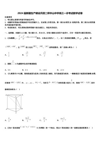 2024届新疆生产建设兵团二师华山中学高三一诊考试数学试卷含解析.doc