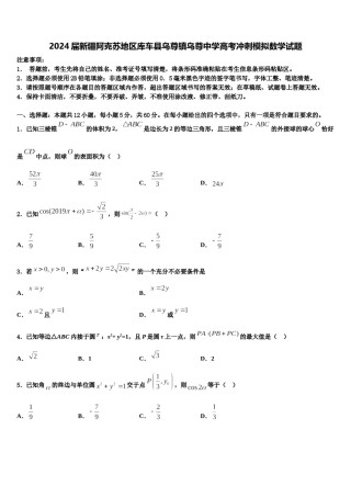 2024届新疆阿克苏地区库车县乌尊镇乌尊中学高考冲刺模拟数学试题含解析.doc
