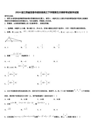 2024届江西省宜春市靖安县高三下学期第五次调研考试数学试题含解析.doc