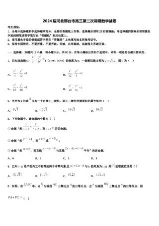 2024届河北邢台市高三第二次调研数学试卷含解析.doc