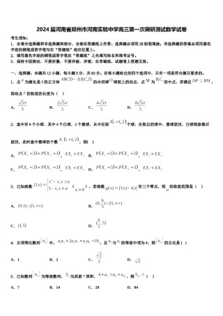 2024届河南省郑州市河南实验中学高三第一次调研测试数学试卷含解析.doc