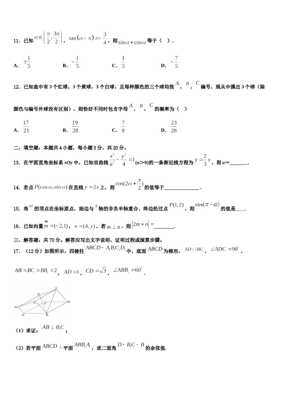 2024届湖北武汉武昌区武汉大学附属中学高三适应性调研考试数学试题含解析.doc_第3页