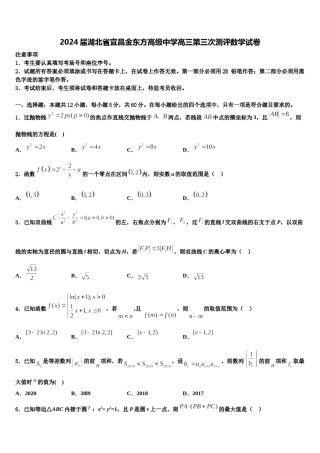 2024届湖北省宜昌金东方高级中学高三第三次测评数学试卷含解析.doc
