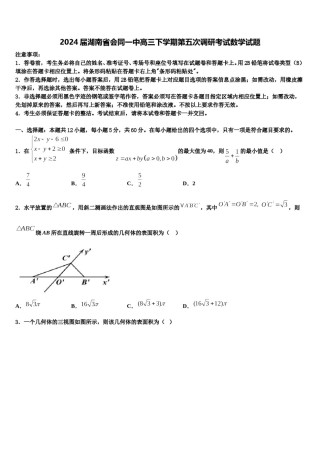 2024届湖南省会同一中高三下学期第五次调研考试数学试题含解析.doc