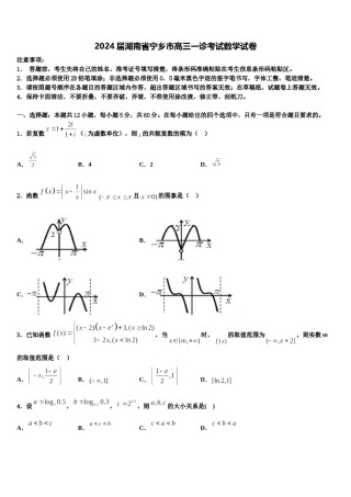 2024届湖南省宁乡市高三一诊考试数学试卷含解析.doc