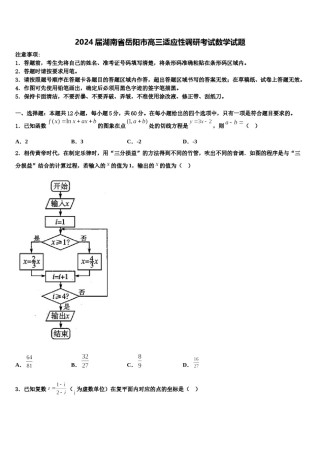 2024届湖南省岳阳市高三适应性调研考试数学试题含解析.doc