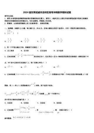 2024届甘肃武威市凉州区高考冲刺数学模拟试题含解析.doc