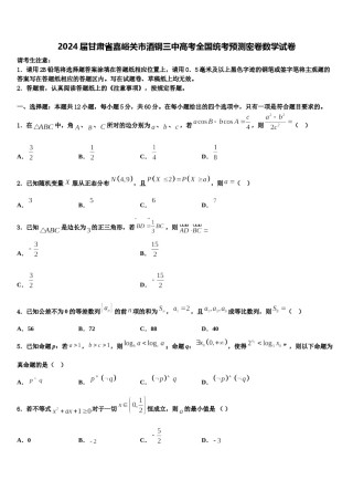 2024届甘肃省嘉峪关市酒钢三中高考全国统考预测密卷数学试卷含解析.doc