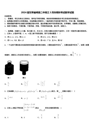 2024届甘肃省岷县二中高三3月份模拟考试数学试题含解析.doc