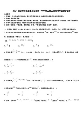 2024届甘肃省张掖市高台县第一中学高三第三次模拟考试数学试卷含解析.doc