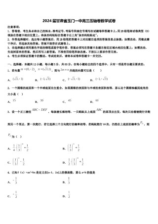 2024届甘肃省玉门一中高三压轴卷数学试卷含解析.doc