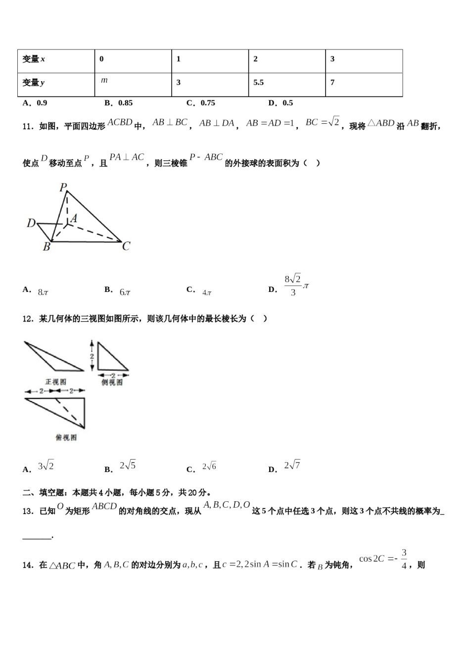 2024届福建省长泰一中解析重点中学高三（最后冲刺）数学试卷含解析.doc_第3页