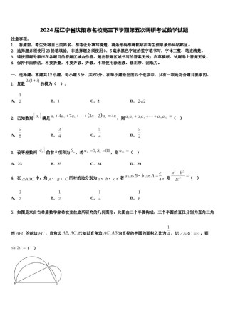 2024届辽宁省沈阳市名校高三下学期第五次调研考试数学试题含解析.doc