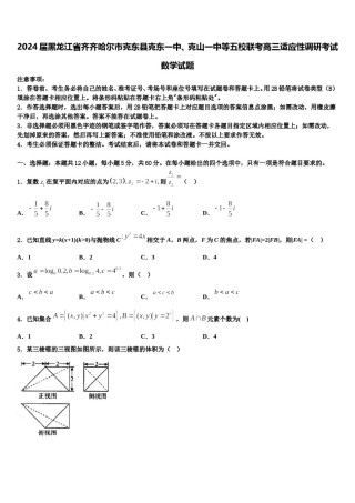 2024届黑龙江省齐齐哈尔市克东县克东一中、克山一中等五校联考高三适应性调研考试数学试题含解析.doc