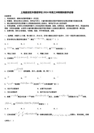 上海嘉定区外国语学校2024年高三冲刺模拟数学试卷含解析.doc