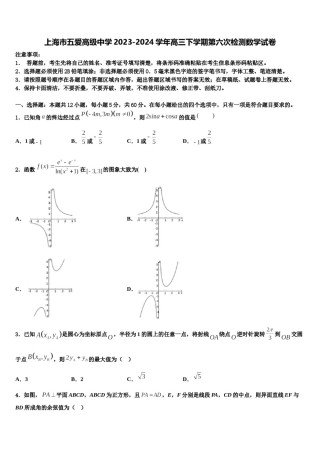 上海市五爱高级中学2023-2024学年高三下学期第六次检测数学试卷含解析.doc