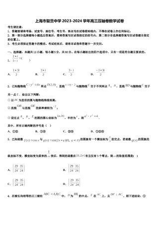 上海市复旦中学2023-2024学年高三压轴卷数学试卷含解析.doc