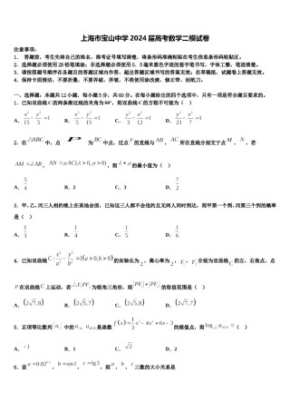上海市宝山中学2024届高考数学二模试卷含解析.doc