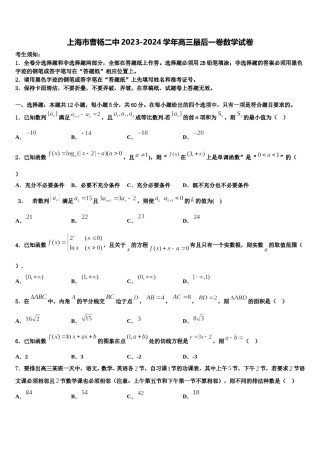 上海市曹杨二中2023-2024学年高三最后一卷数学试卷含解析.doc