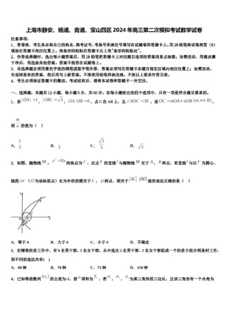 上海市静安、杨浦、青浦、宝山四区2024年高三第二次模拟考试数学试卷含解析.doc