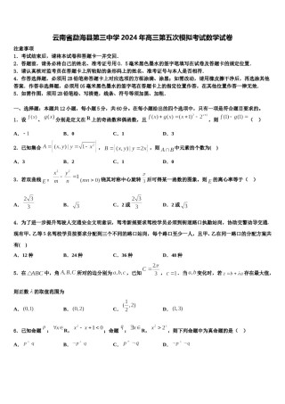 云南省勐海县第三中学2024年高三第五次模拟考试数学试卷含解析.doc