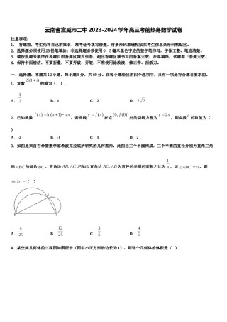 云南省宣威市二中2023-2024学年高三考前热身数学试卷含解析.doc