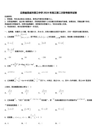 云南省宣威市第三中学2024年高三第二次联考数学试卷含解析.doc